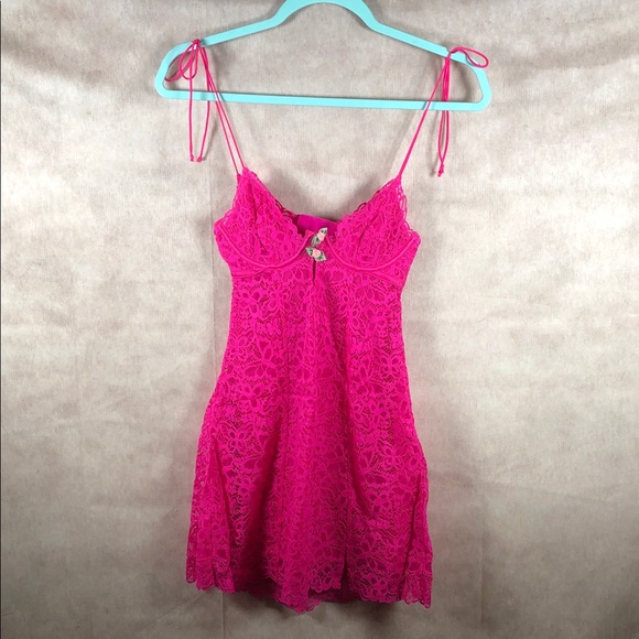 For Love And Lemons Pink Butterfly Lace Slip Corset Style Open Back Mini  Dress